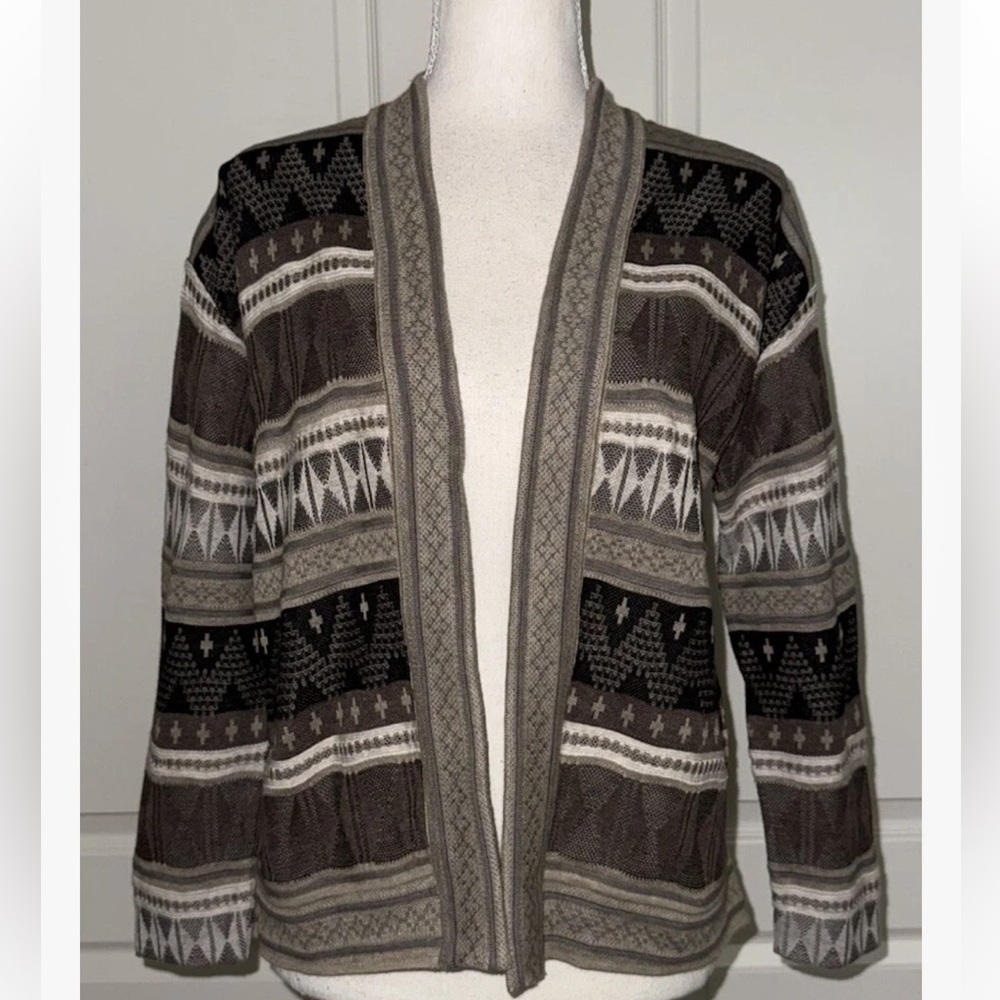 Peruvian Connection Open Front Cardigan Sweater Size
Medium Aztec Fall Brown